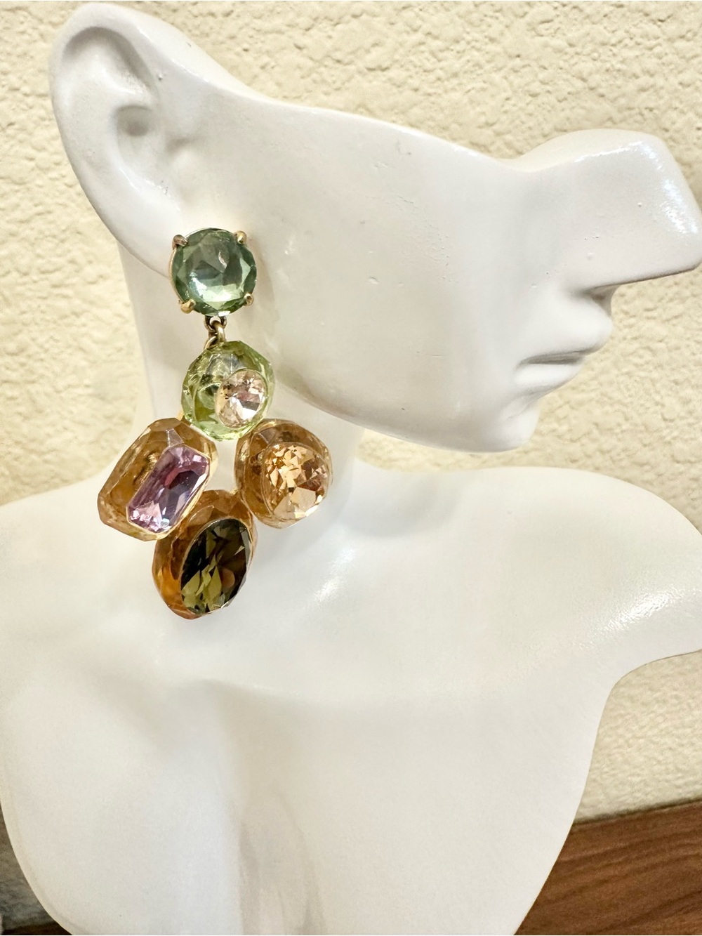 Vintage Signed J. Crew Multicolored Crystal Cluster Drop Earrings